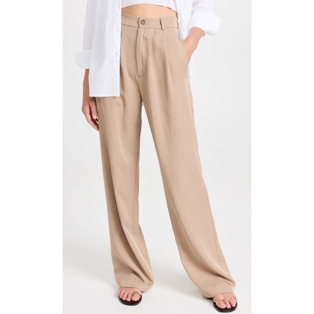 Reformation Mason High-Waist Wide-Leg Trouser Pants Khaki Women’s 2